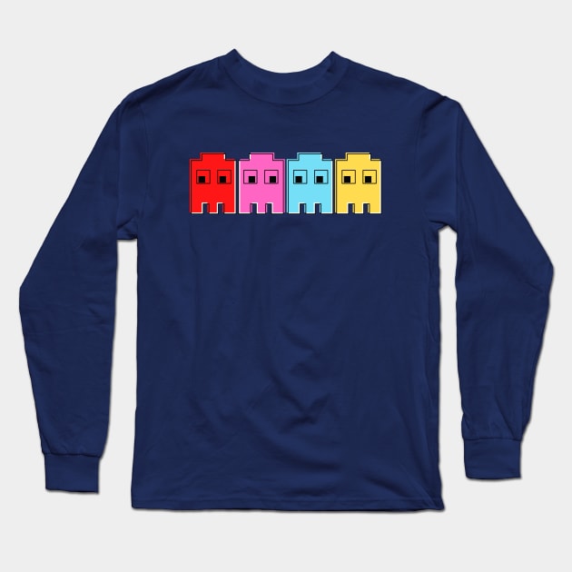 8-bit vintage, retro pac man ghosts Long Sleeve T-Shirt by Teessential